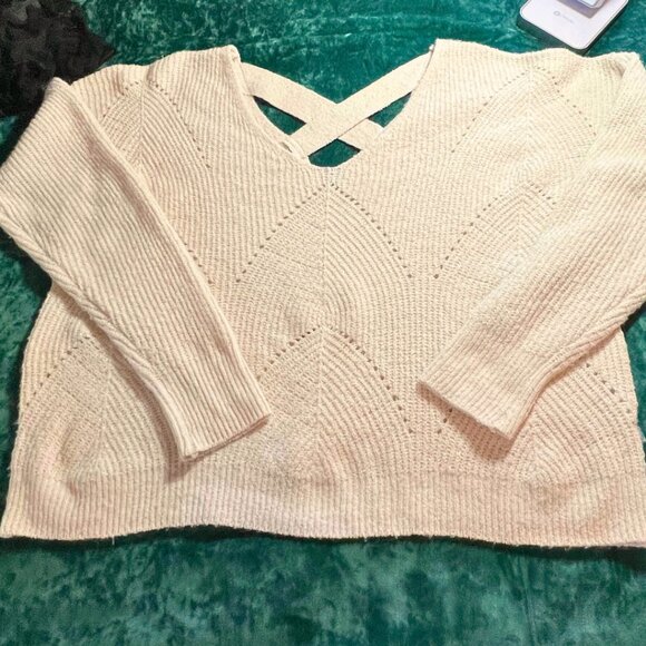 Pinque Textured Knit Sweater w/ Crisscross Back – Cream – Size XL - Picture 2 of 5